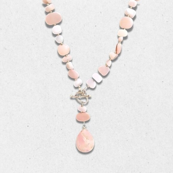 Vintage Stone Necklace Teardrop Opal Pendant Front Toggle Clasp Rose Pink W OS - Picture 2 of 5
